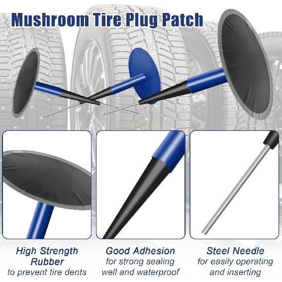 24+3PCS Tire Patch Kit, 24PCS Tire Repair Patch Plug Tool (36/46 / 60 Mm)/ Patch Roller Tool/Repair Buffing Wheel/Hex Shank Drill Bit