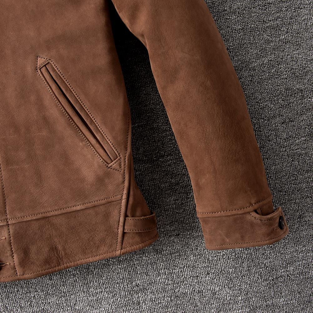 Brown Uncoated Natural Cow Leather Jackets Men Genuine Cowhide Leather Einstein Coat Slim Fit Jacket Man Business Clothes Autumn