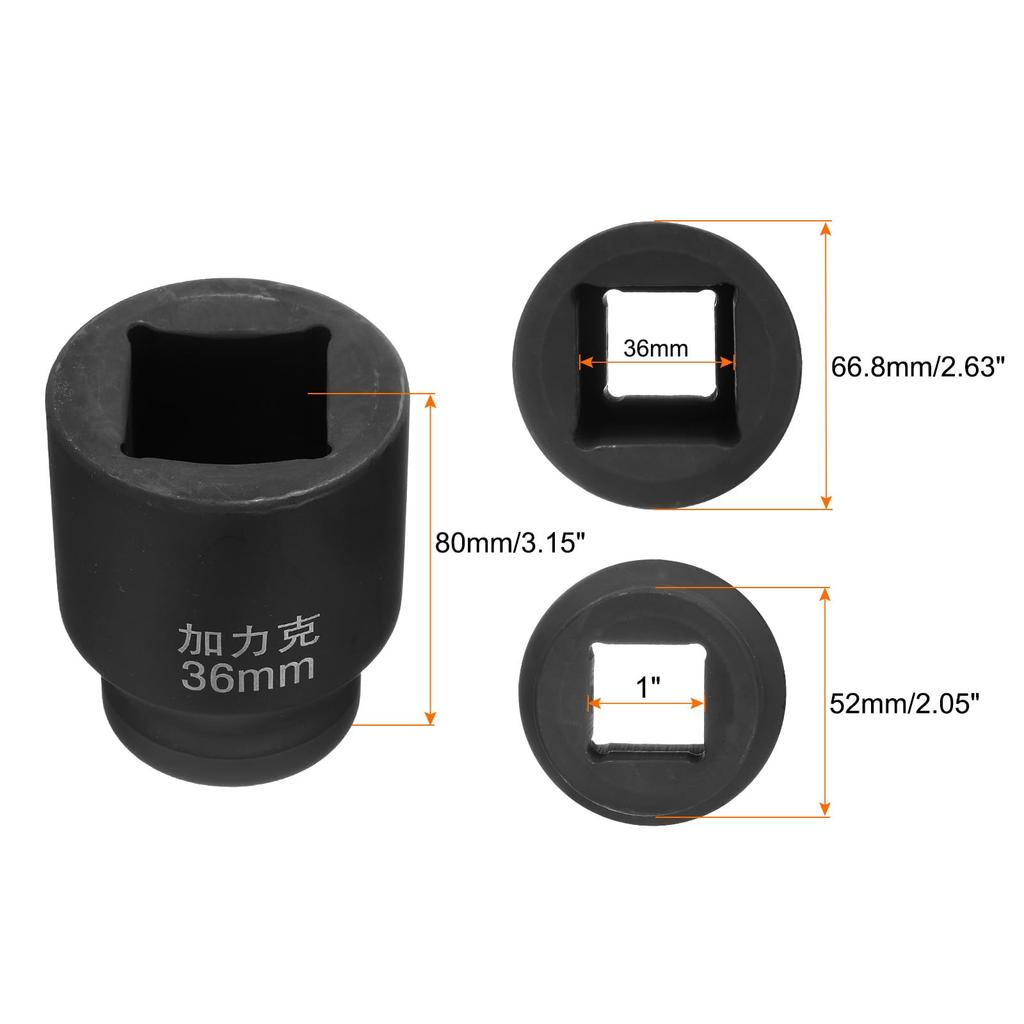uxcell 36mm Metric Square Impact Socket 40CR for Blackening Standard Wheel Air Tool for Automotive Machine and Home Use 1-Inch Drive, Socket, Repair,