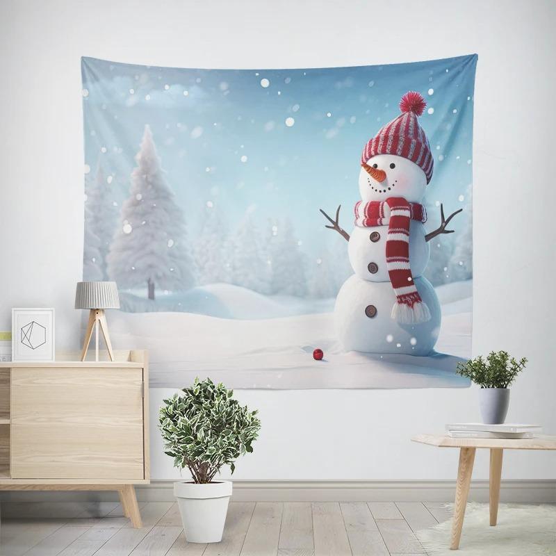 New Year Christmas Snowman Gift Box Pattern Living Room Bedroom Decorative Tapestry