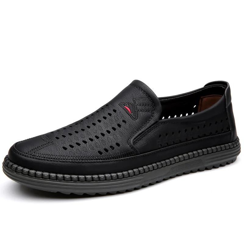 Fashion Summer Fashion Platform Hollow Men's Loafers Designer New Soft Sole Leather Beef Tendon Sole Casual Men Sandals Shoes