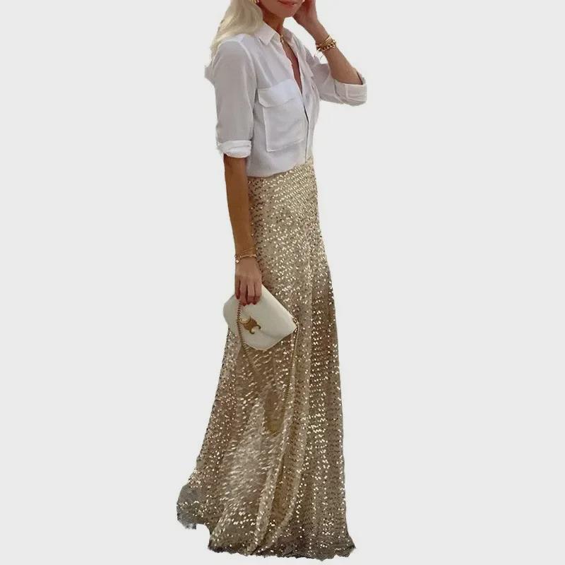 2025 Spring/Autumn Women's Long Sequin Midi Skirt - Europe & US Style