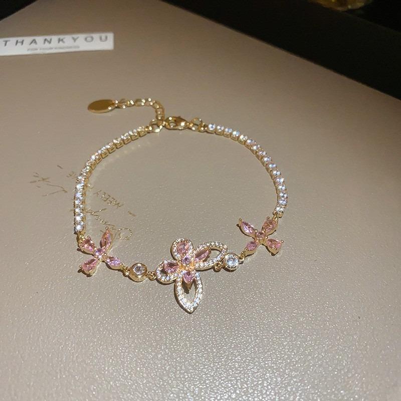 Zircon rhombus flower hollow adjustable bracelet Korean niche exquisite bracelet temperament versatile fashion jewelry women