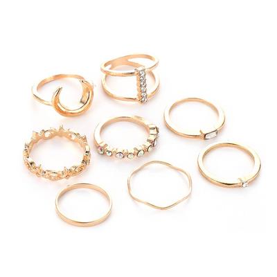 Bohemian Retro Moon Joint Sets Women Girls Rhinestones Heart Shape Rings Hand Jewelry Set