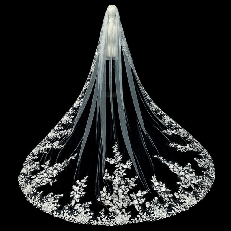 Handgjord Spets Bröllopsvepa Bekväm Slöja Glittrande Elegant Slöja Lätt Vikt för Elegant Brud