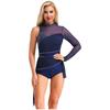 Damen Lyrisches Tanzkostüm Glitzernde Strasssteine Gerafftes Mesh-Overlay Asymmetrischer Rock-Leotard