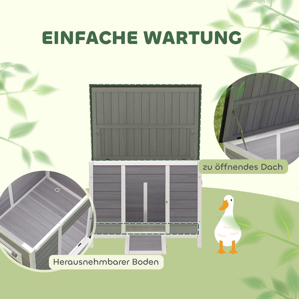 Duck Coop, Weatherproof Wooden Duck House with Removable Floor, Sliding Window, Hinged, Asphalt Roof, 93 X 70 X 72 Cm, Grey