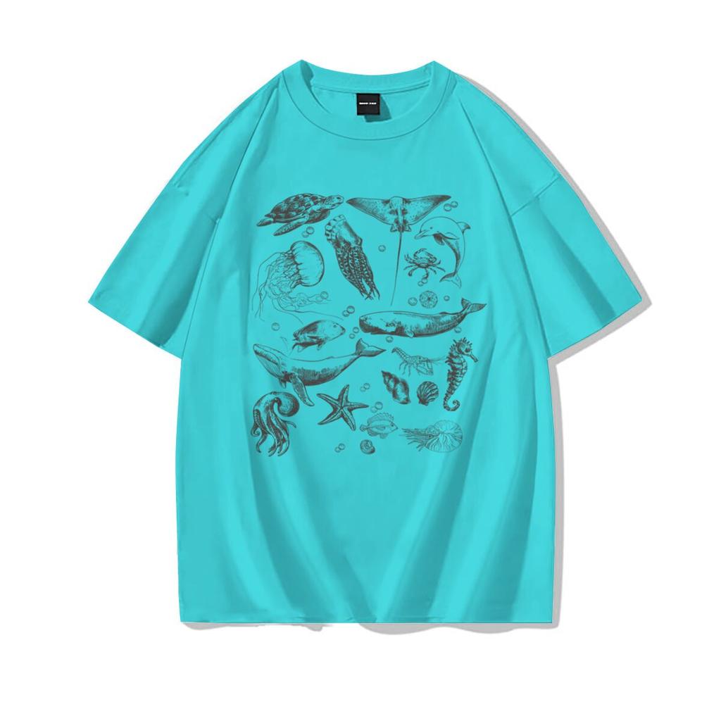 Loose Fit Unisexs Ocean Animals Tshirts Harajuku Trend Girls Short Sleeve Tee Summer Clothes Girl Casual Round Neck Cotton Tee