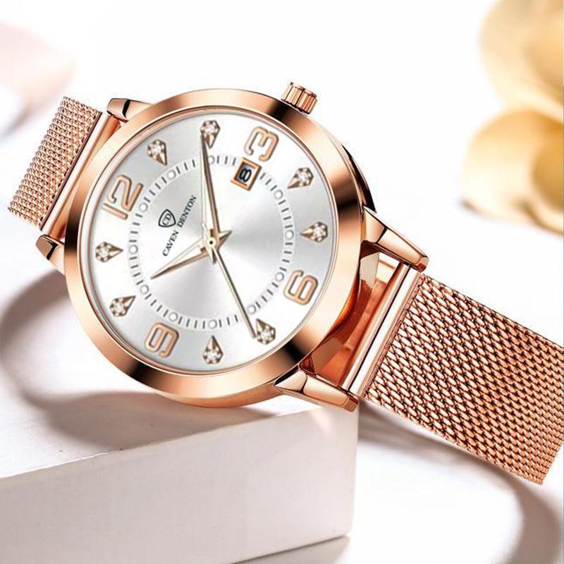 Women's Luminous Waterproof Korean-Style Fashion Watch with Mesh Strap and Date Display
