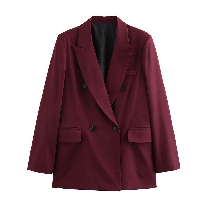 

Yujie Attendance Western Style Minimalism Autumn and Winter Design Sense Shoulder Pad Wide Board Suit Lazy Style Loose Outerwear Dark red L