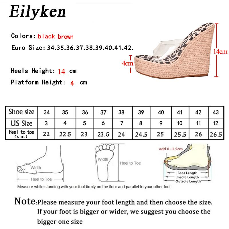 Eilyken PVC Transparent Peep Toe Leopard Grain Platform Wedges Slippers Sandals Women High Heels Female Shoes