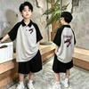 Korean Style Boys' Casual Loose-Fit Polo Shirt Set, Short Sleeve, Ages 6-15