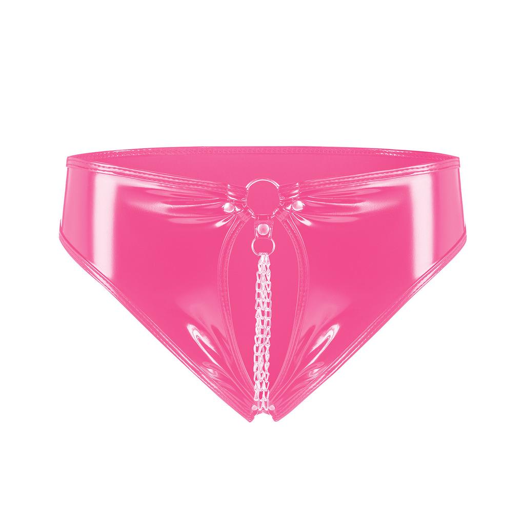 Design Sense Low Waisted PVC Patent Leather Open Crotch Underpants Women Without Peculiar Smell Accurate Size Briefs IEA3