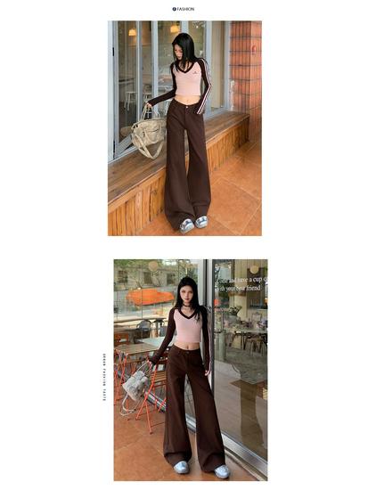Women's Khaki Wide-Leg High-Waisted Slimming Floor-Length Jeans - 2025 Autumn/Winter Collection