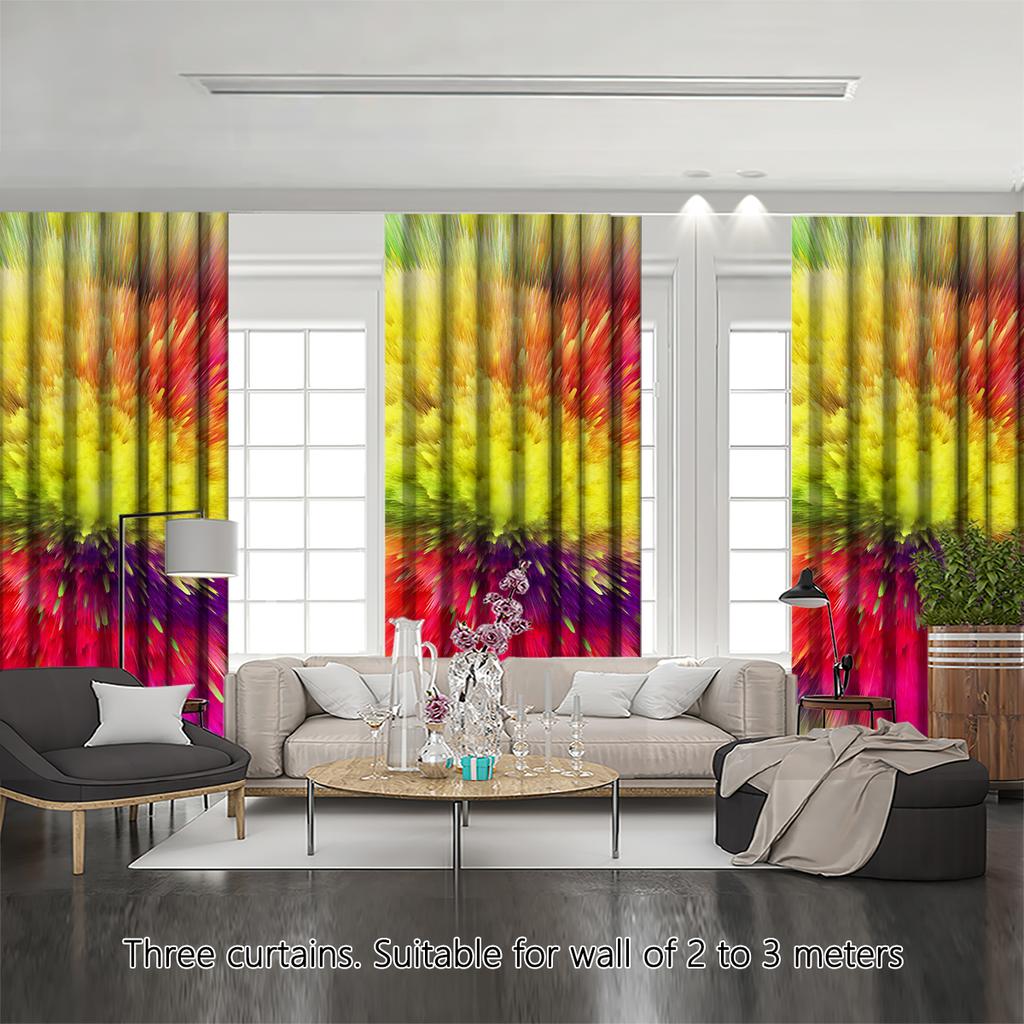 1PC High Blackout Polyester Curtain, Left and Right Circulation Double-sided Matte, Perforated, Multi-color Radial Pattern