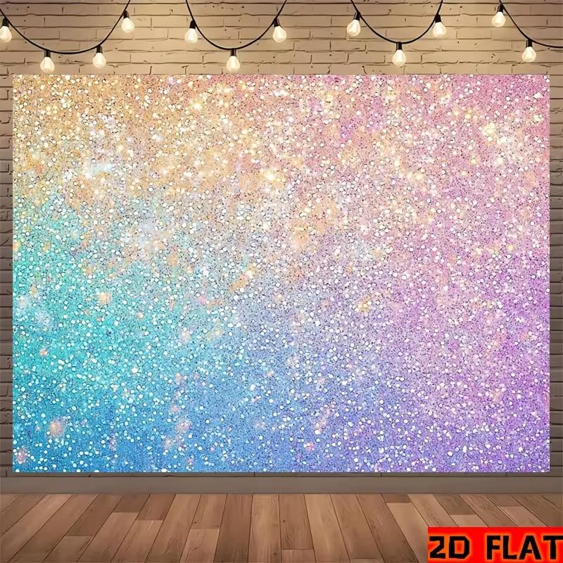 2D Rainbow Glitter Backdrop with Gold, Blue, Pink & Purple Ombre Gradient 47.2x31.5inch/120*80cm
