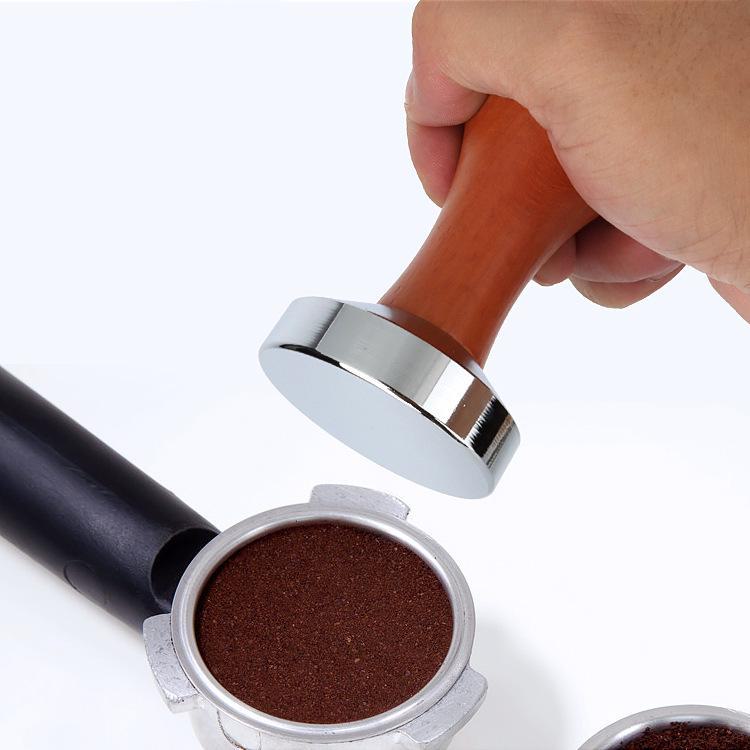 Stainless Steel Coffee Tamper, 51/53/58mm, Wooden Handle, Solid Powder Distributor