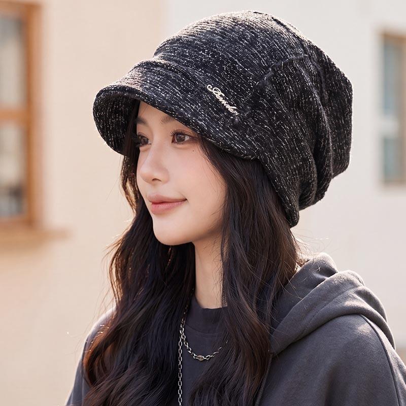 Variegated stacking hat women's short brim pleated baotou hat plain face covering postpartum confinement hat versatile cold hat