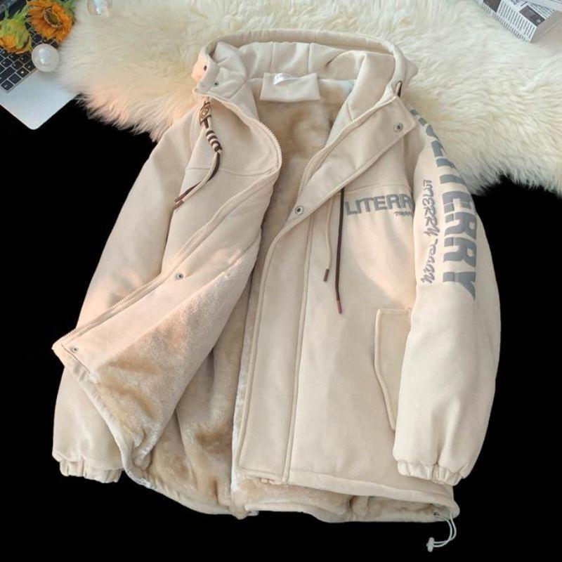 Women's Winter Fleece-Lined Cotton Jacket - Suede, Loose Fit, Y2K Style