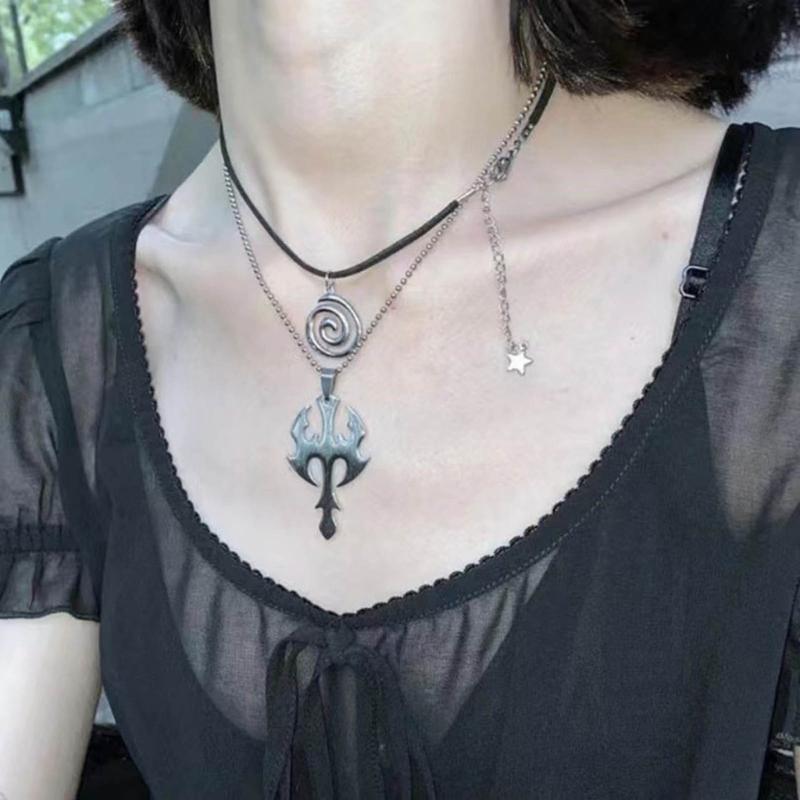 Spiraled Pendant Necklace Vintage Alloy Star Charm Neckchain Handmade PU Cord Neckwear Fashionable Neck Jewelry Gift