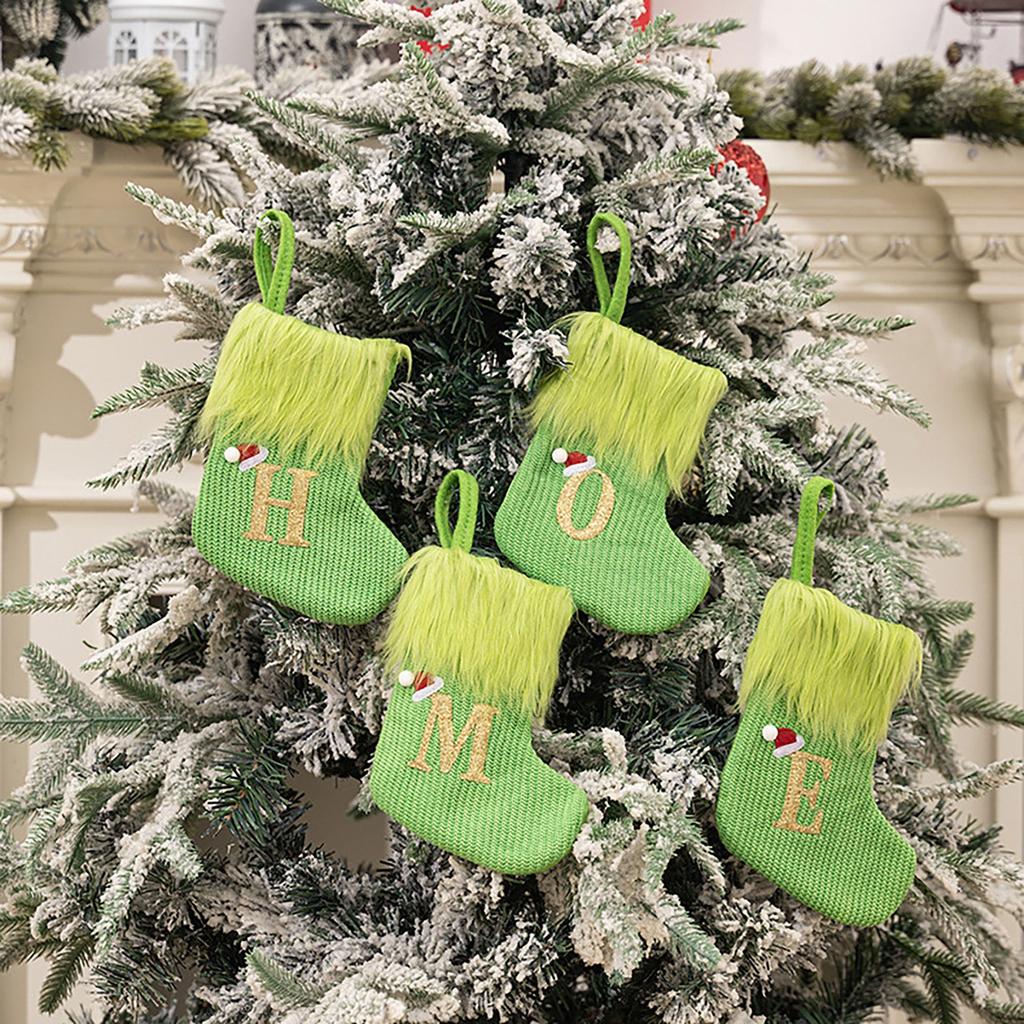 26 Letter Christmas Stockings Green, 8 Inch Christmas Stockings Suitable For Christmas Tree Fireplace Decorations