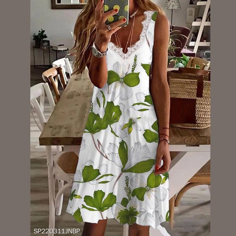 

Женское летнее повседневное платье без рукавов с кружевом и V-образным вырезом длиной до колена XXXL