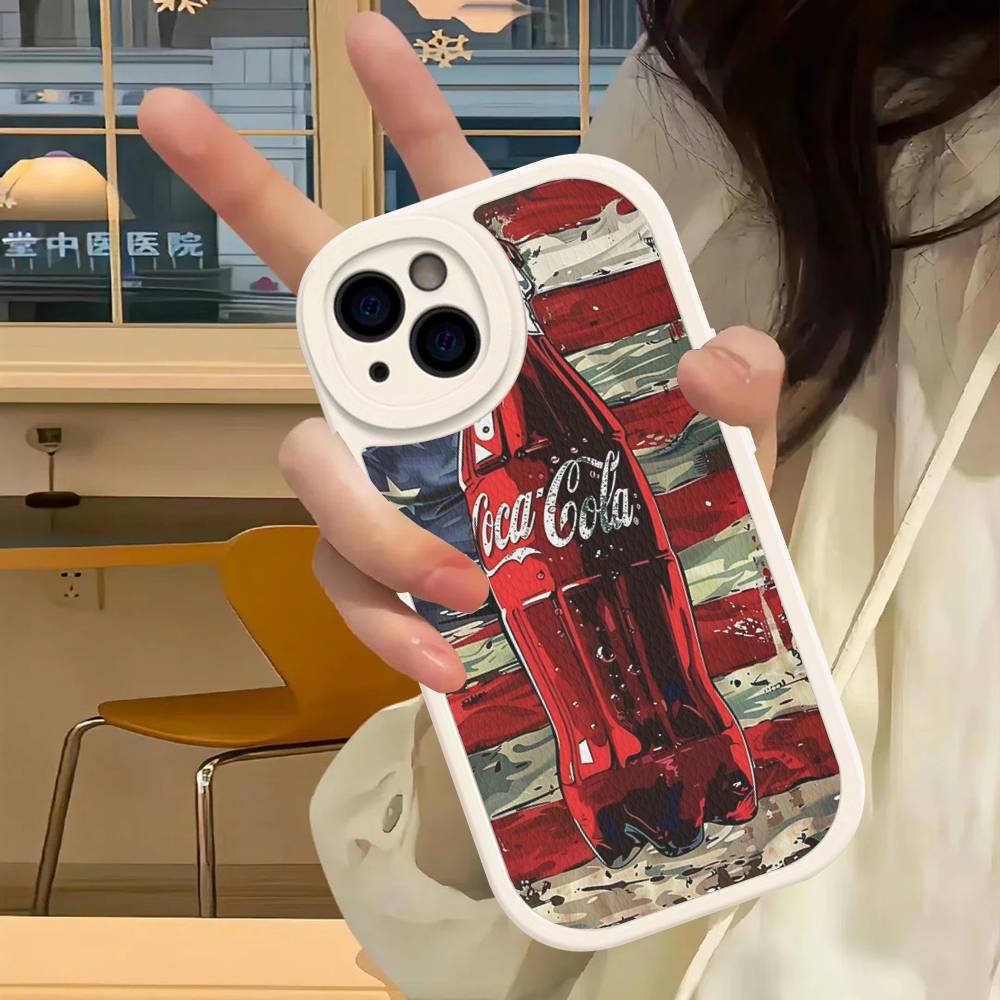 Hot C-Coca Drinks C-Cola Phone Case For Iphone 16 15 14 13 12 11 Pro Max Plus Leather Soft Back Cover