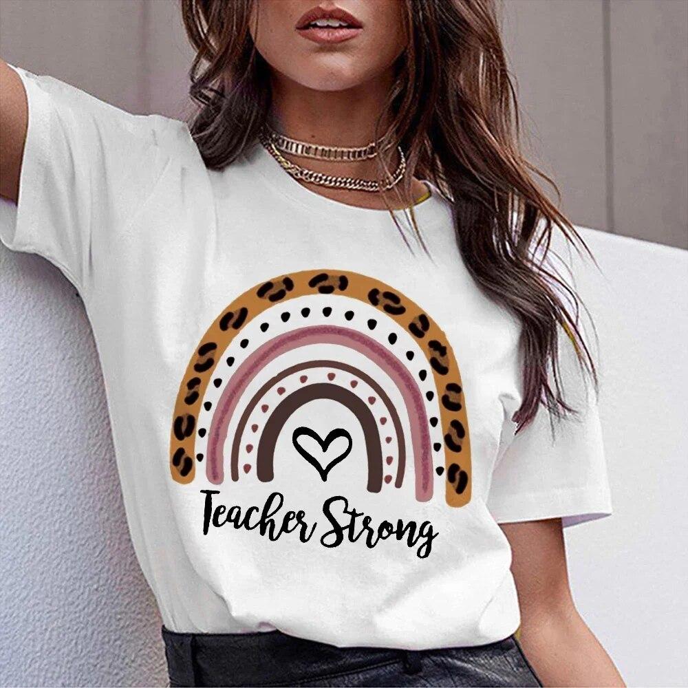 T Shirt For Women 2024 Printed Rainbow Teacher Casual Gift Harajuku Tee Shirts Lady Summer Short Sleeve Tops FeUnisex Unisex Tshirt
