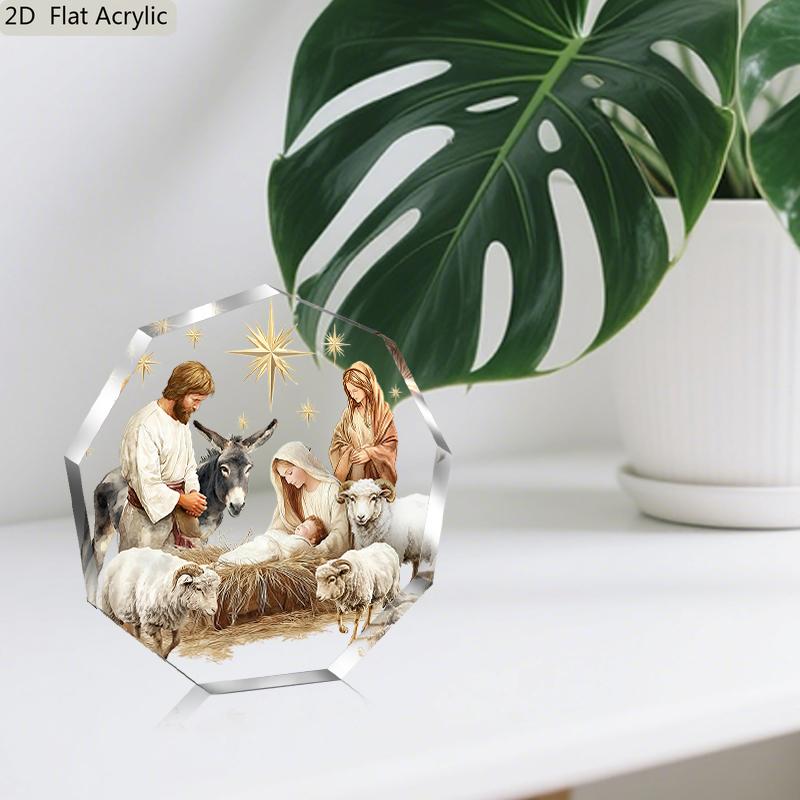 Nativity Scene Acrylic Tabletop Display - Jesus, Mary, Joseph, Jesus, Shepherds & Wise Men-like Figures with Sheep & Donkey, Nurseries, Home Desk Livi