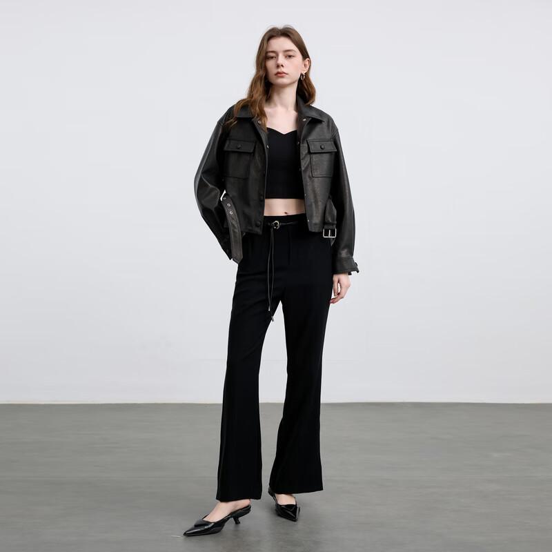 Sancai Women's High-Waisted Micro-Flare Suit Pants with Split Hem