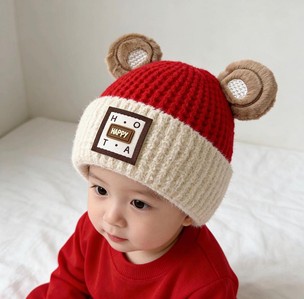 Festive Red Knit Baby Hat for Boys and Girls - Warm and Cozy for Autumn and Winter, Perfect for First Birthdays