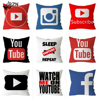 Capa de almofada decorativa de poliéster com logotipo do aplicativo, youtube, facebook, capa de almofada quadrada, decoração de casa, 45x45cm