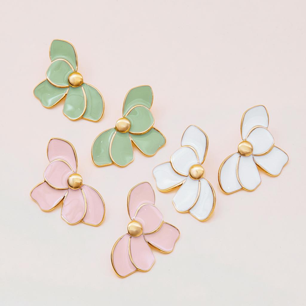 Yori Trending Stainless Steel Metal Oil Drip Flower Earrings for Women Prevent Allergy Metal Daily Summer Jewelry Accessories