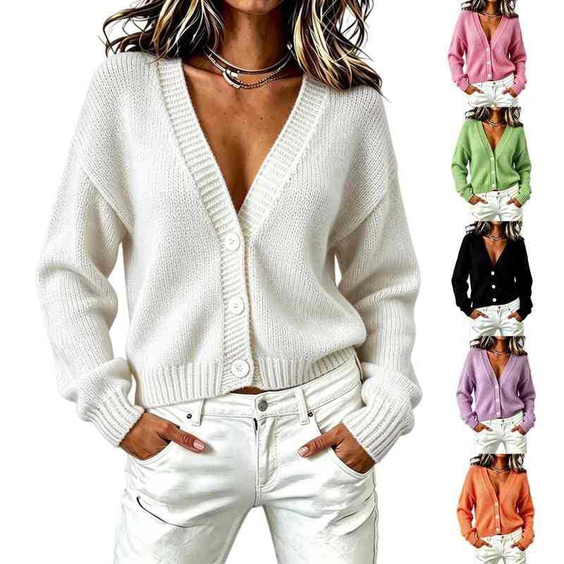 Womens Oversized Knit Cardigan Sweater V-Neck Long Sleeve Loose Fit Casual Outerwear 2026