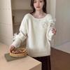 2026 Herbst/Winter Damen Übergröße 3D Floral Strick Rundhals Pullover