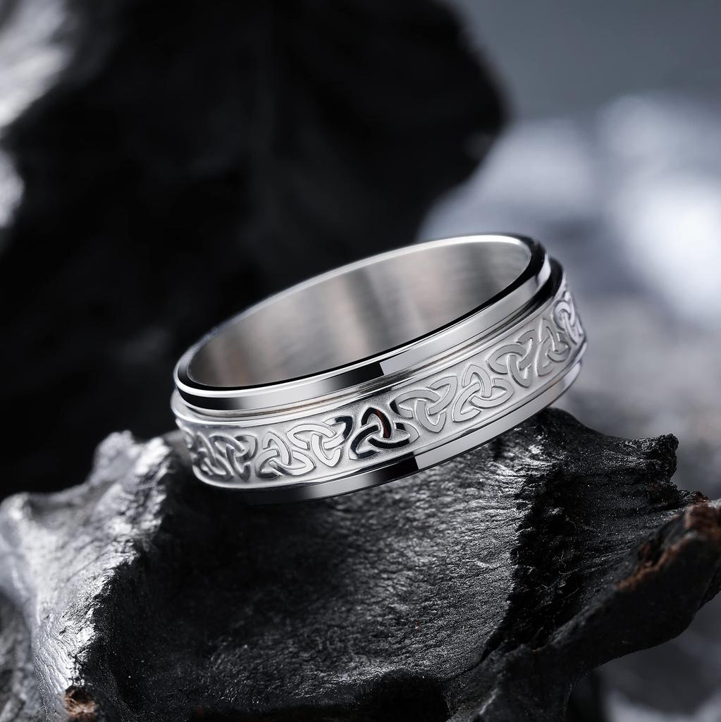 Vintage Stainless Steel Viking Celtic Knot Rune Rings for Men Women Rotatable Fidget Anxiety Spinner Ring Retro Amulet Jewelry