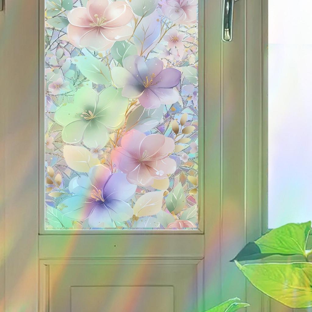 Aufkleber Buntglas Weiche Blumen, Frische Heimwandaufkleber