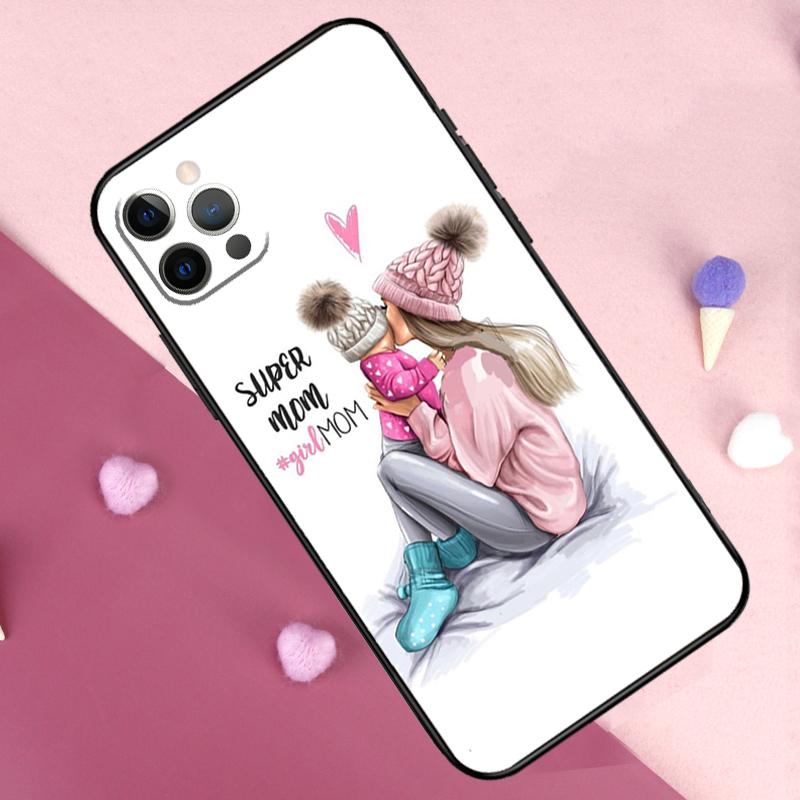 Baby Mother Brown Girl Family Phone Case For iPhone 17 Pro Max 11 14 15 16 Pro Max Plus 12 13 Mini 17 Air 16e Back Cover