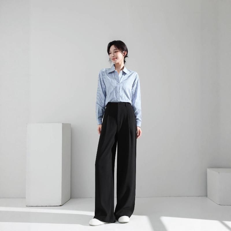 Ai Xuan, Black Loose-fitting Wide-leg Pants, Autumn Pants, Women's Summer High-waisted Commuting and Thin Suit Pants.