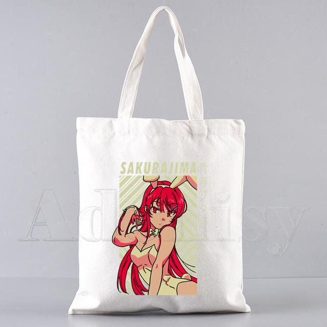 Bunny Girl Senpai Sakurajima Mai Shopper Bags Shopping Bag Tote Bag Skulderveske Lerretsvesker College Håndveske med stor kapasitet
