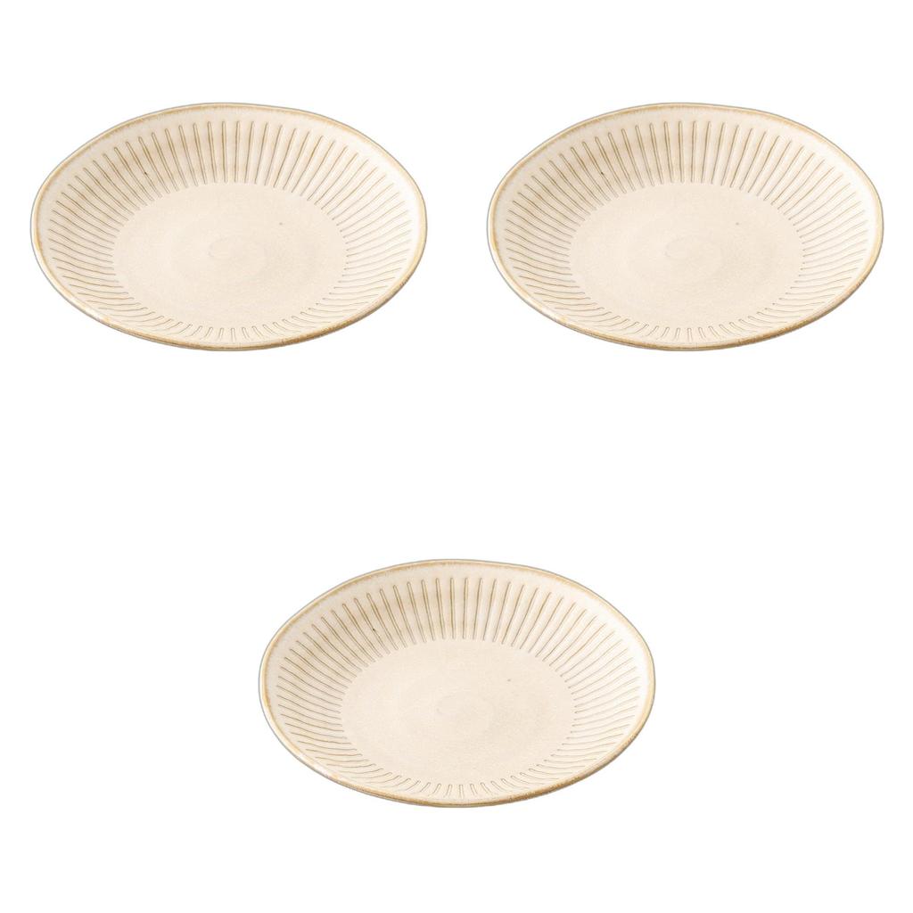 Set of 3 White Tokusa Plates X Medium Ceramic Setomonohonpo 7.0 [23 3.5cm] Plates, Lightweight,