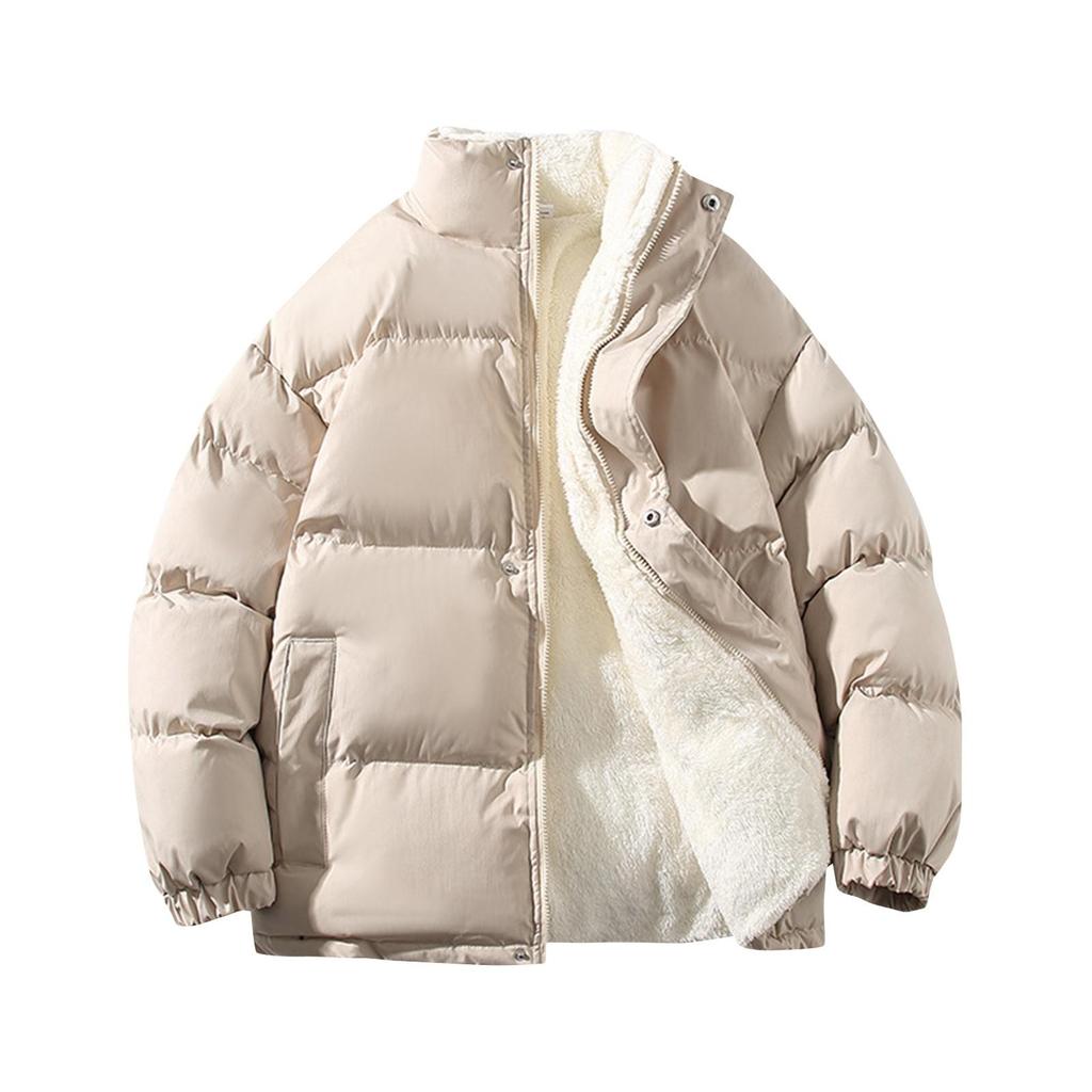 Winter  Men's Solid Collar Plush Bread Jacket Casual Cotton Coat