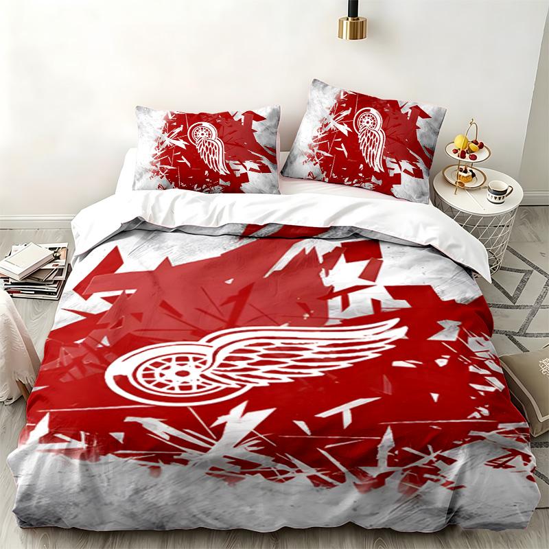 Detroit Red Wings 3pc Set Perfect for Bedroom Use Comfortable Bedding Set Includes a Duvet Cover and Two Pillowcases Ideal Birthday or Christmas Gift