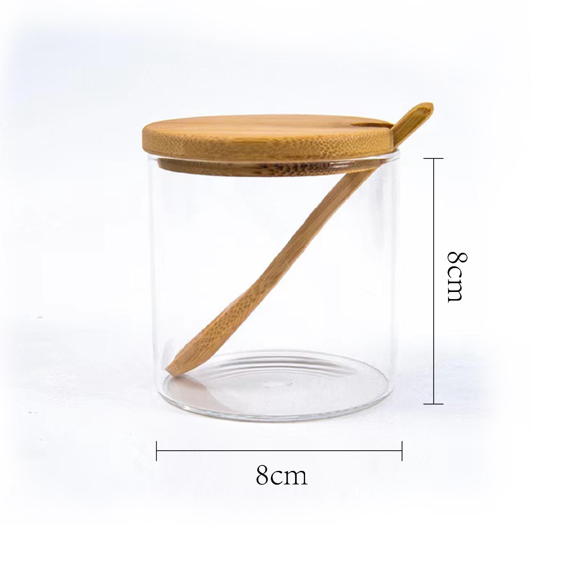 Wooden lid spoon seasoning jar moisture-proof salt sugar spice glass jar kitchen storage transparent seasoning jar set