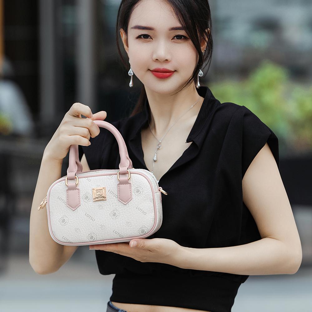 New Disney Strawberry Bear Series PVC One Shoulder Handbag Women's White/Pink BMK-72600