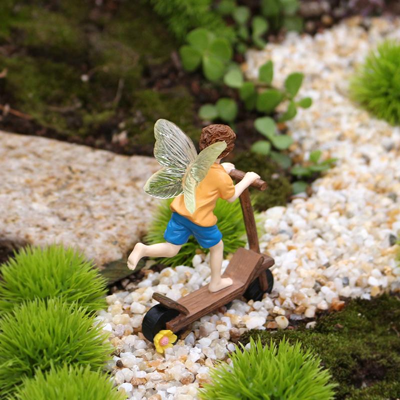 Cute Garden Scooter Flower Fairy Statue, Fun Outdoor Flower Fairy Boy Statue Decoration, Flowerpot Decoration Multicolor