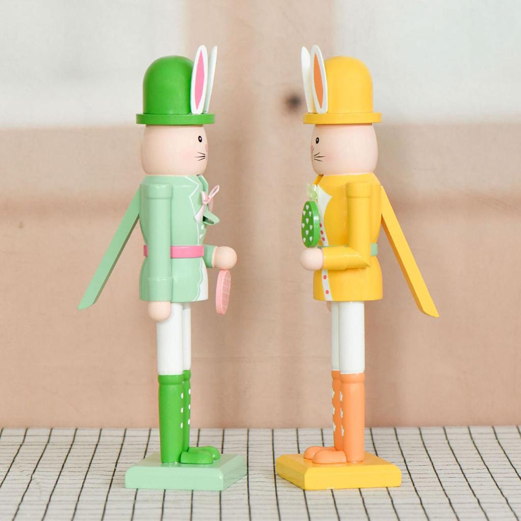 12inch Easter Rabbit Nutcracker Ornament Wooden Easter Rabbits Nutcracker Statue Figures Decorations For Spring Tabletop Holiday