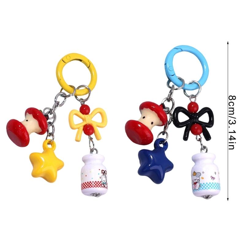 Cute Initial Keychain,Bag Charms,Bows Star Key Chains Accessories Decor for Purse Handbag Car Keychain For Women Girl