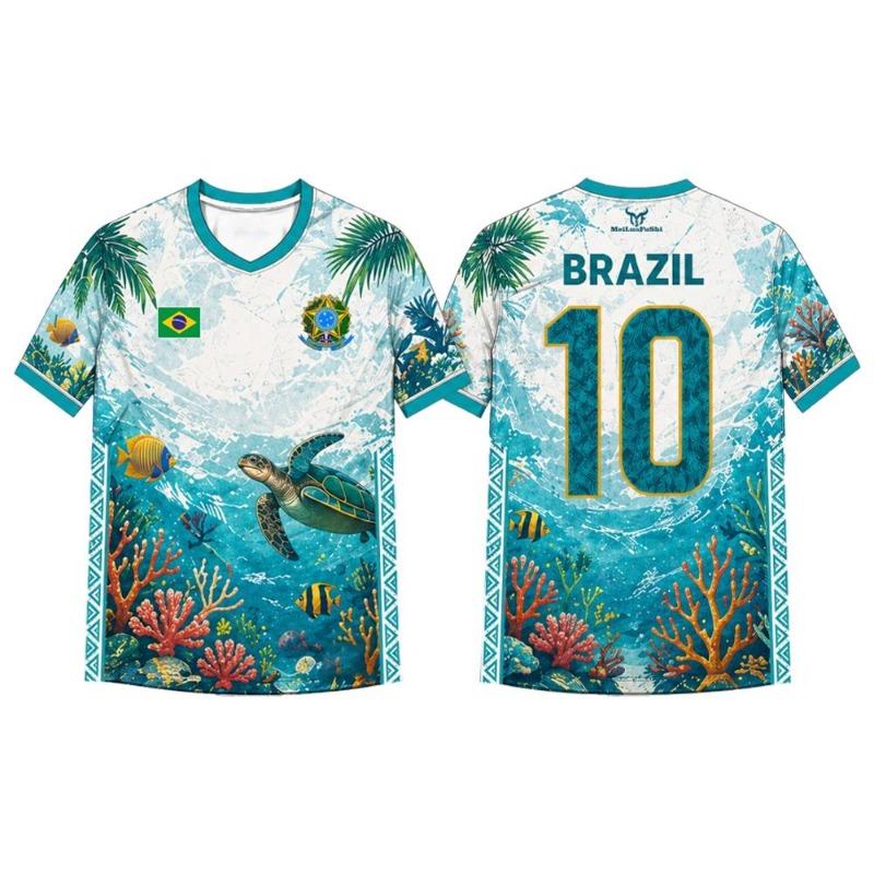 Brazil Style Flag Printed Jersey Jesus Graphic 3D Print Football T-shirt Quick Dry And Breathable Sport Uniform Tee