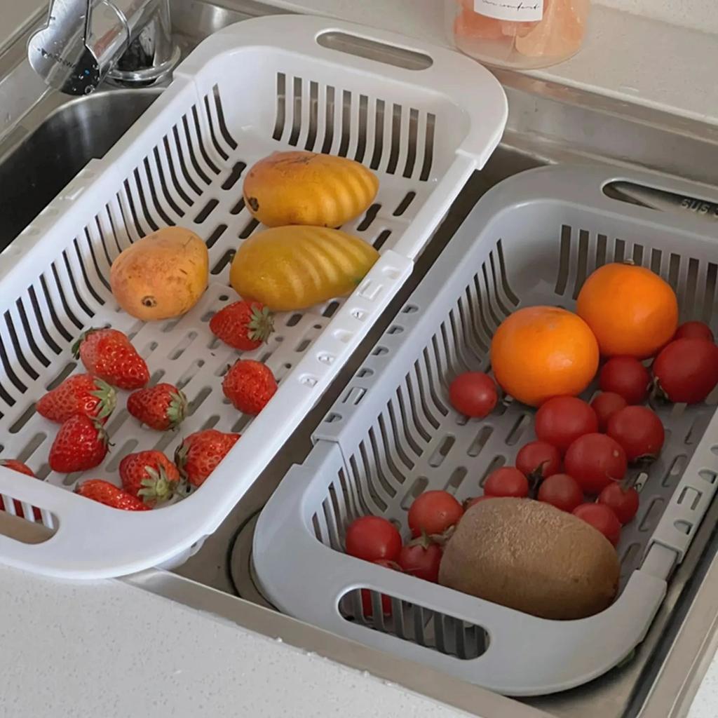 Drain Basket Bowl Rack Kitchen Fruit Basin Storage Rack Sink Retractable Sink Storage Rack Multifunctional Drainage Basket For